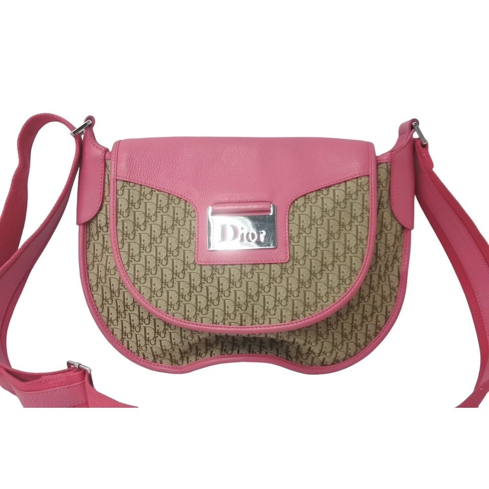 Christian Dior Trotter Shoulder Bag Canvas Leather Pink Brown - Picture 2 of 10